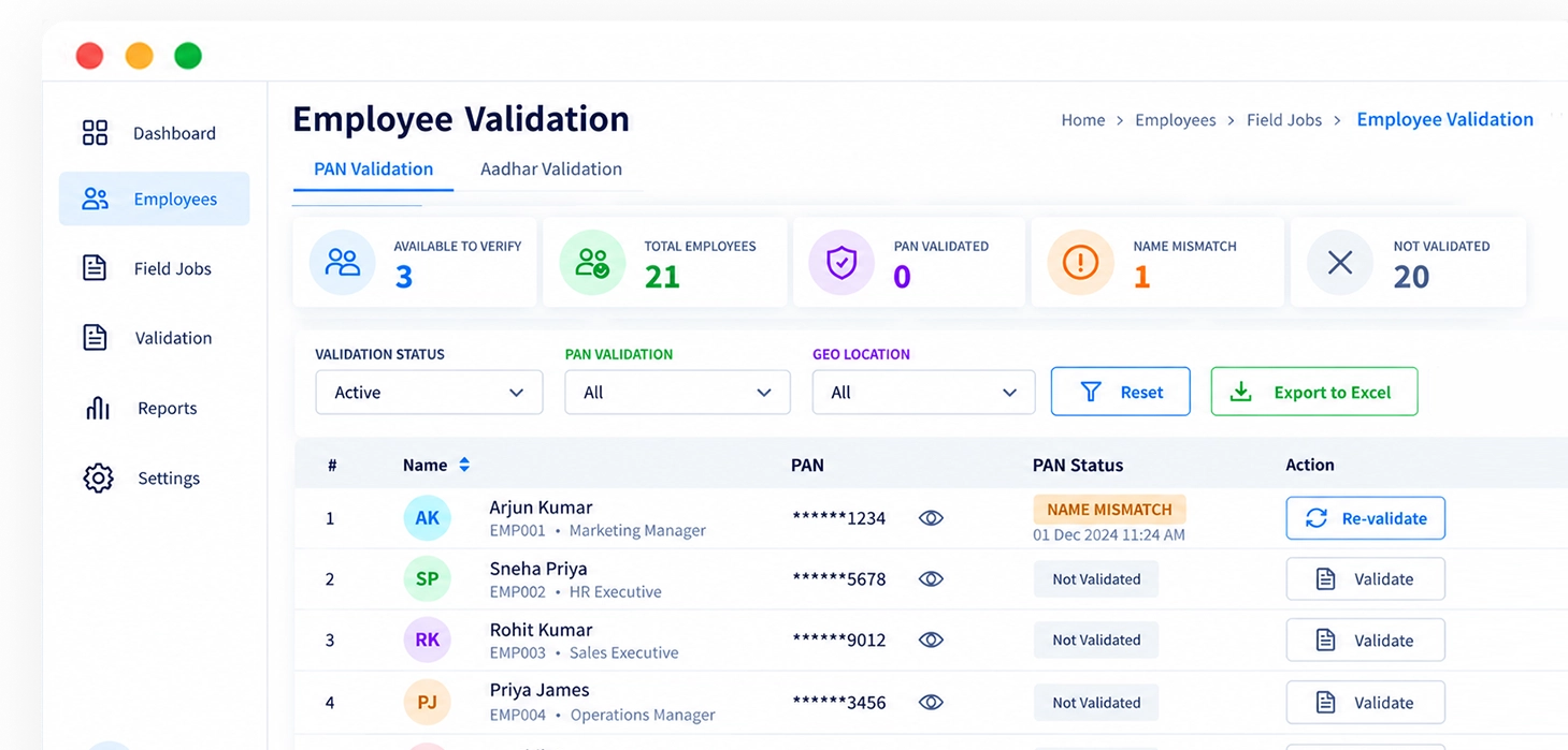 Aadhar and PAN Validation